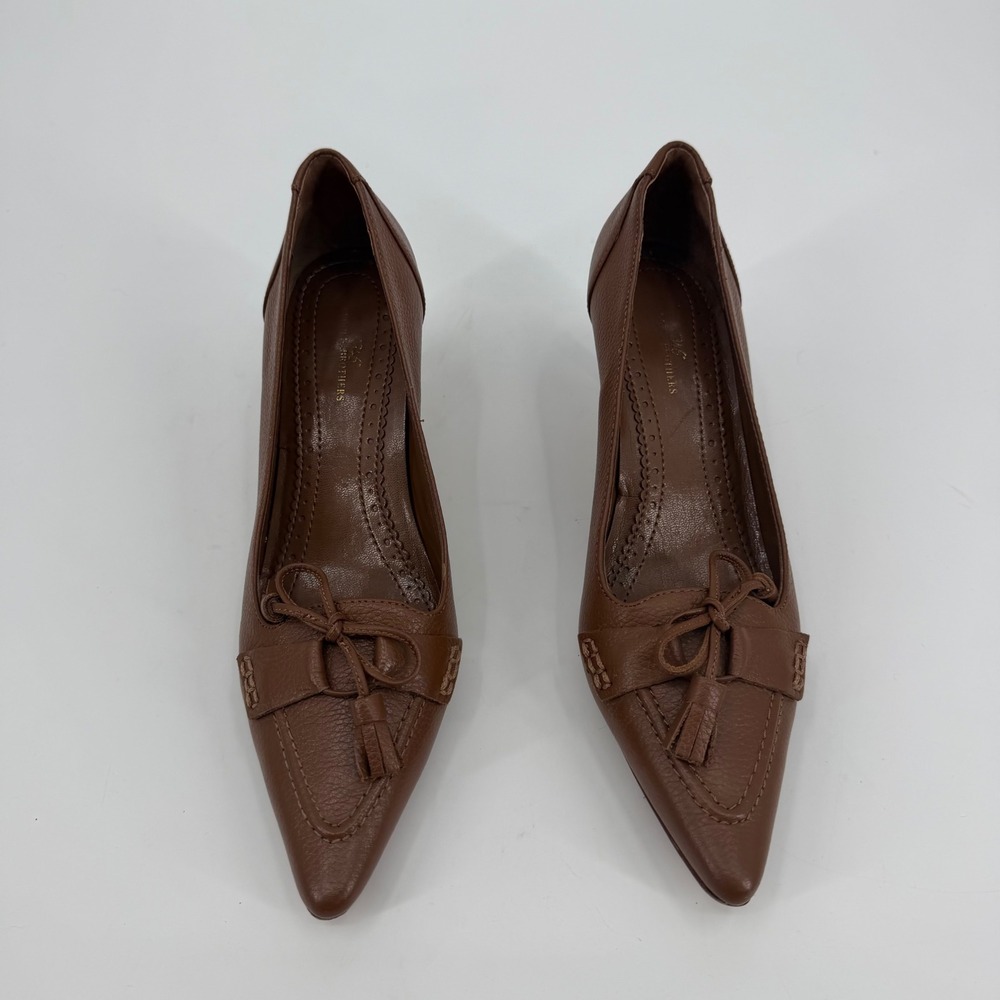 Brooks Brothers Brown Leather Pointed Toe Kitten Heel Pumps - Picture 2 of 8